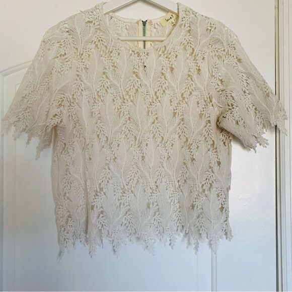 EUC Boutique Brand Love J White/Ivory See-Through Lace Top Blouse | Size: M - Picture 3 of 10